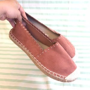 Qupid Pink Faux Suede Espadrille Slip on Flats